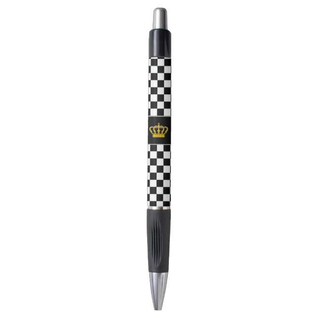 Stylo Couronne d'or sur le Motif d'échecs noir et blanc (Devant (Vertical))