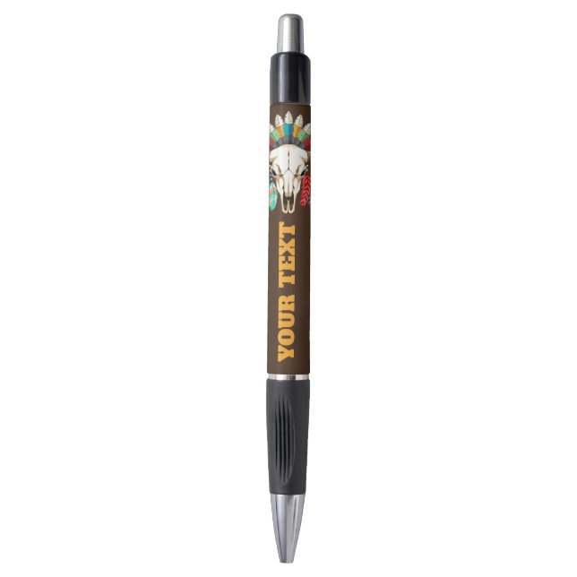 Stylo Crâne de buffle emblème amérindien (Devant (Vertical))