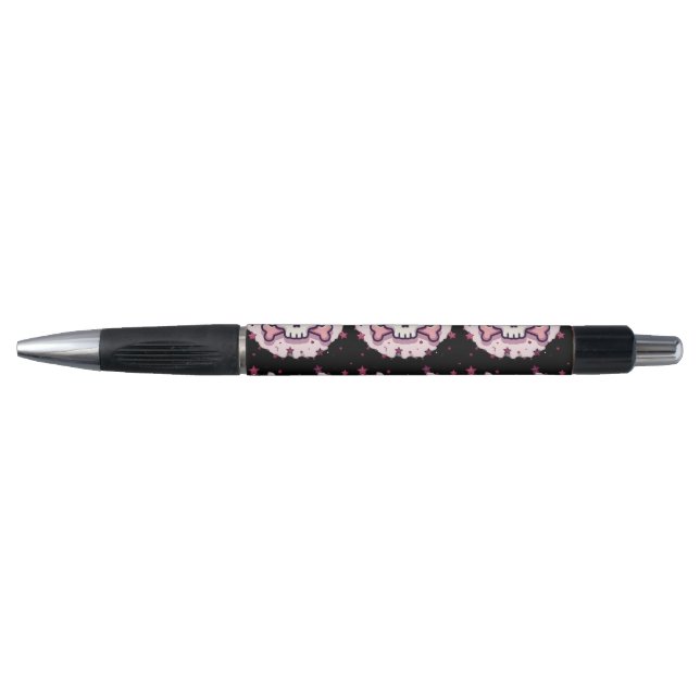 Stylo Crâne et Os en Rose Pastel (Devant)