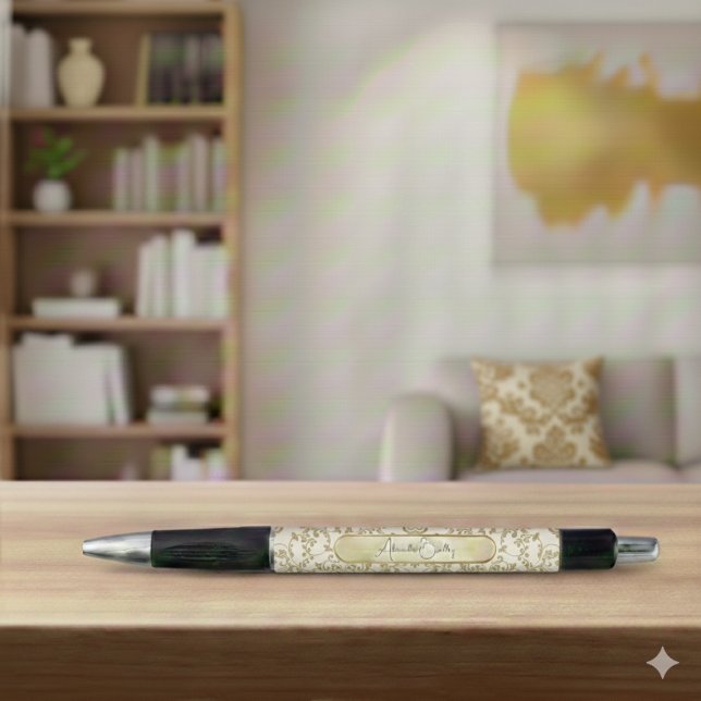 Stylo Crème personnalisée Rococo filigrané or (Créateur téléchargé)