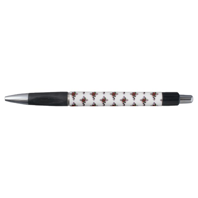 Stylo Croix d'argent avec une rose rouge (Devant)