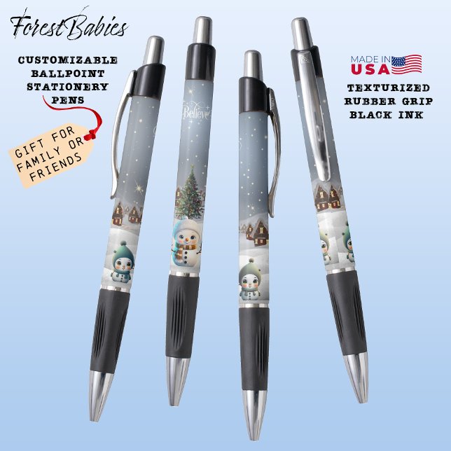Stylo Croyez Noël Femme de neige famille Noël cadeau ⛄️  (Cute Xmas Snow woman, Believe, Christmas Tree Snowy Winter Lover Scene ForestBabies Pen Gift⛄️❄️🎄🎁)