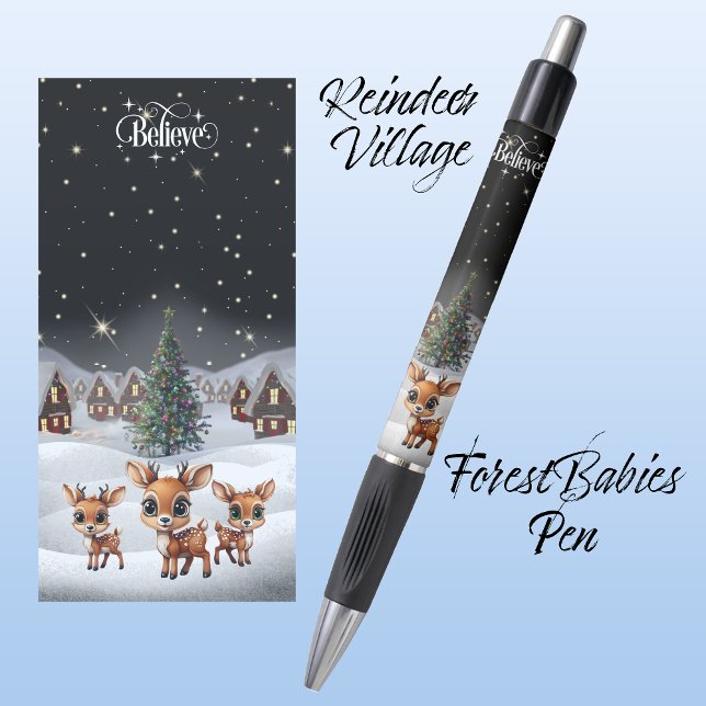 Stylo Croyez Winter Wonderland Reindeer Keepsaké 🦌 🎄 (Cute Xmas Reindeer, Believe, Christmas Tree, Snowy Winter Lover Scene ForestBabies Pen Gift 🦌❄️🎄🎁)