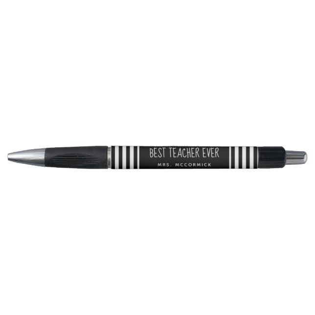 Stylo Cute enseignant noir blanc rayures personnalisées (Devant)