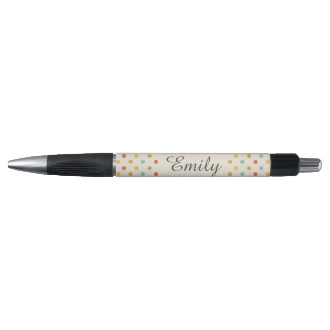 Stylo Cute Pastel Polka Dot Personnalisé (Devant)