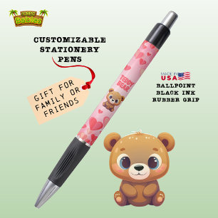 Stylo Cute Teddy Bear Valentine's Hearts Cadeau Rose 🐻