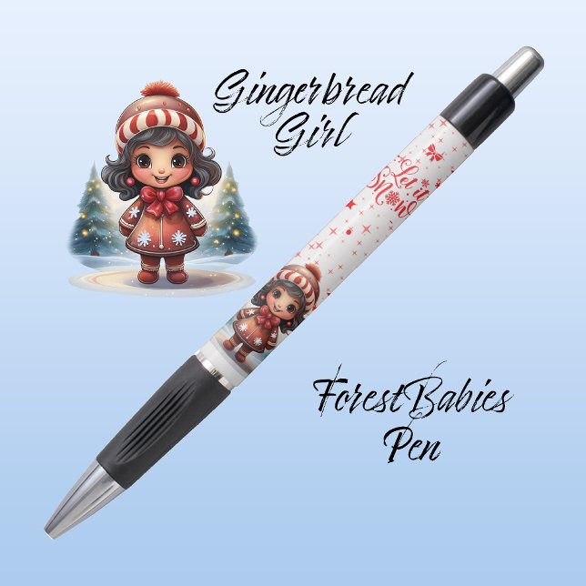Stylo Cute Unique Gingerbread Girl, Let it Snow, White (Gingerbread Girl, Christmas Trees, "Let it Snow" Sparkle Stars, Xmas Holiday Season ForestBabies Pen)