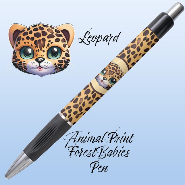 Stylo Cute Whimsical Leopard Safari Poster de animal Jun (Leopard Kitty Cat Customizable ForestBabies Feline Kitten Animal Print Pen 🐆)