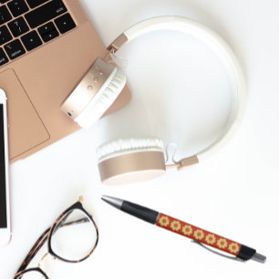 Stylo Dahlia Jaune sur le motif Floral Rouge