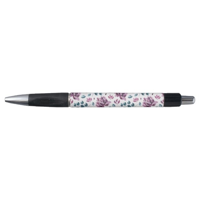 Stylo de mariage floral aquarelle paonée pourpre (Devant)