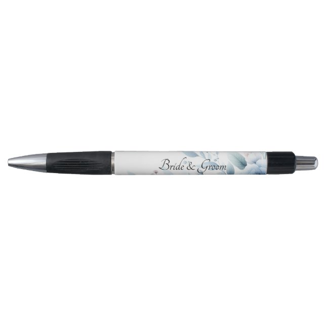 Stylo de mariage floral bleu élégant (Devant)