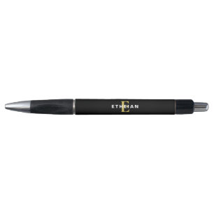 Stylo de marque initiale élégant noir or Monogramm