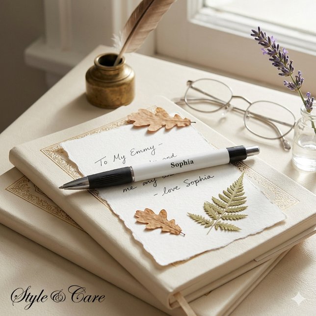 Stylo d'écriture Emmy noir et blanc personnalisé (Personalized Black White Emmy Writing Pen)