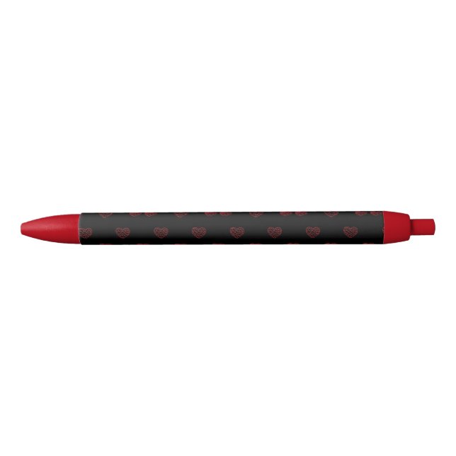 Stylo d'encre noir Coeurs rouges (Devant)