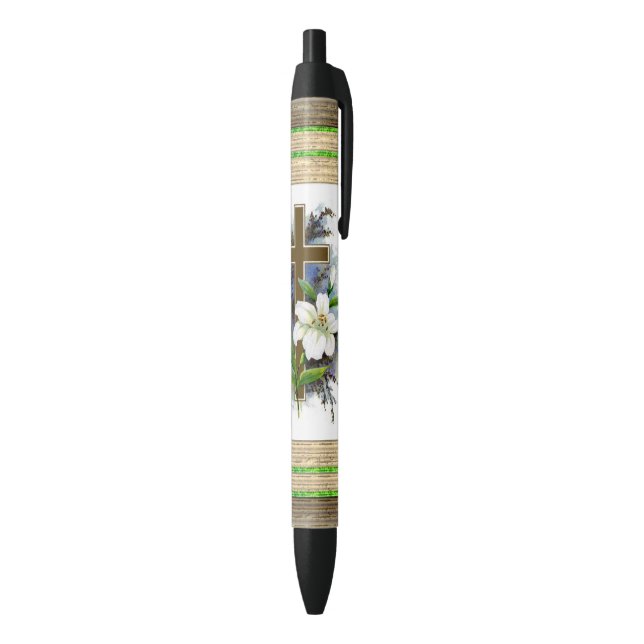Stylo D'Encre Noire À Croix Et Fleurs (Bas (Vertical))