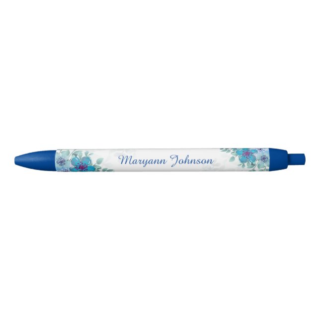 Stylo d'encre personnalisée Fleurs bleues élégante (Devant)