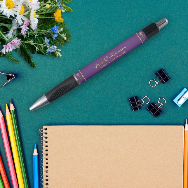 Stylo d'enseignant floral moderne brillant (Bright Modern Floral Teacher's Pen. Say thank you with this personalised gift.)