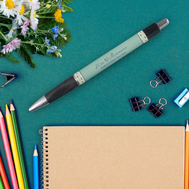 Stylo d'enseignant floral moderne brillant (Bright Modern Floral Teacher's Pen. Say thank you with this personalised gift.)