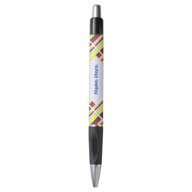 Stylo Drapeau colombien bleu carrelé Personnaliser (Devant (Vertical))