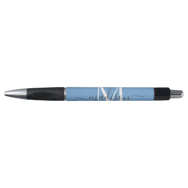 Stylo Dusty Blue White Grey Monogramme Nom du script Sty (Devant)