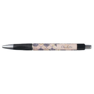 Stylo Écailles de sirène rose violet monogramme nom