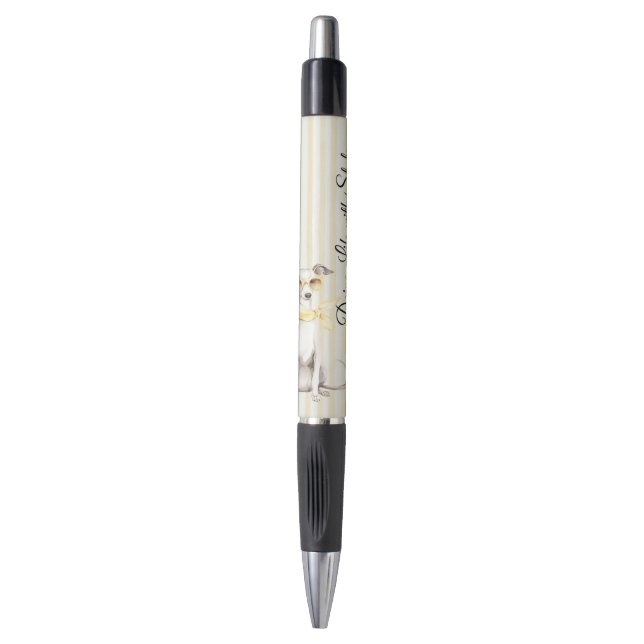 Stylo Écharpe Jaune Clair Rayures Chien Blanc (Devant (Vertical))