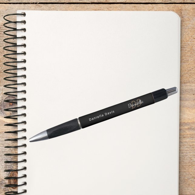 Stylo Écriture de nom du monogramme en or noir (Créateur téléchargé)