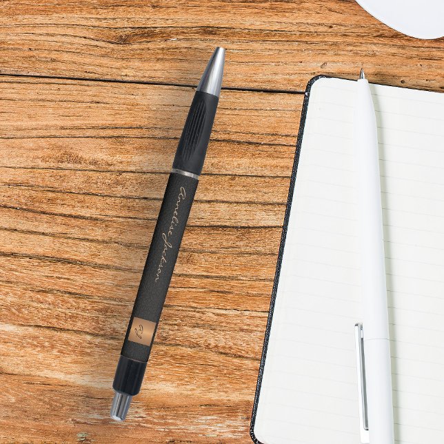 Stylo Écriture de nom élégante en noir et or monogrammée (Créateur téléchargé)