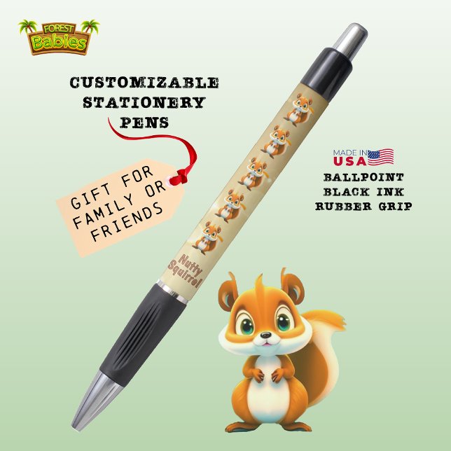 Stylo Écureuil de noix Cute Faune Animal Caractère 🐿 (Adorable Wild Nutty Squirrel Fall Forest Creature Nature Wildlife Animal Stationery Pen Gift 🐿🎁)