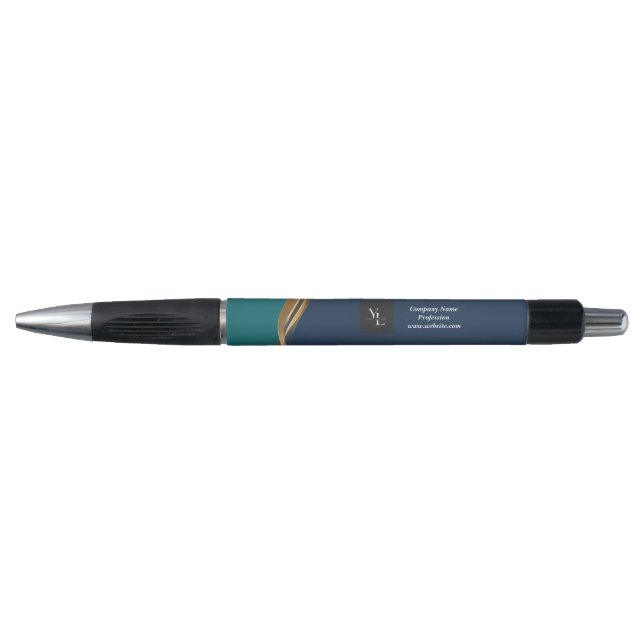 Stylo Elégant Gold Wave Blue Turquoise avec logo d'entre (Devant)
