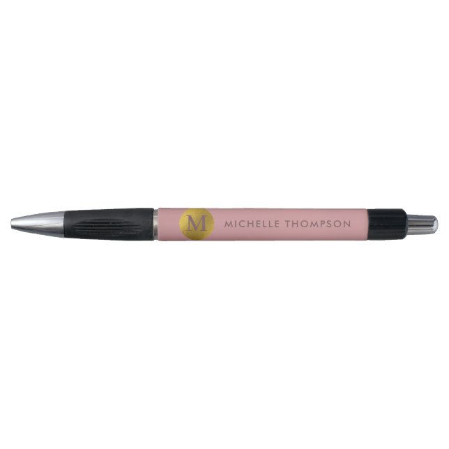 Stylo Élégant Monogramme Moderne Elégant Rose-Rouge Or (Devant)