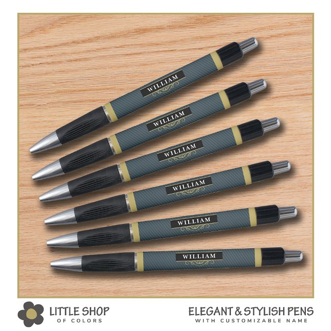Stylo Élégant Monogramme Noir Rayure à l'Or (Créateur téléchargé)