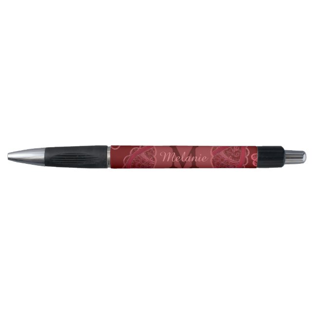 Stylo Elégant Motif Burgundy Paisley Personnalisé (Devant)