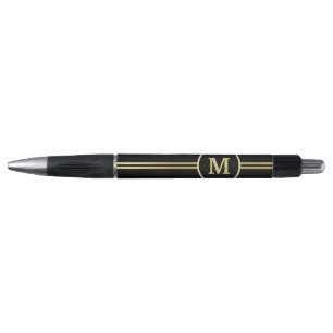 Stylo Élégant or Monogramme personnalisé sur noir