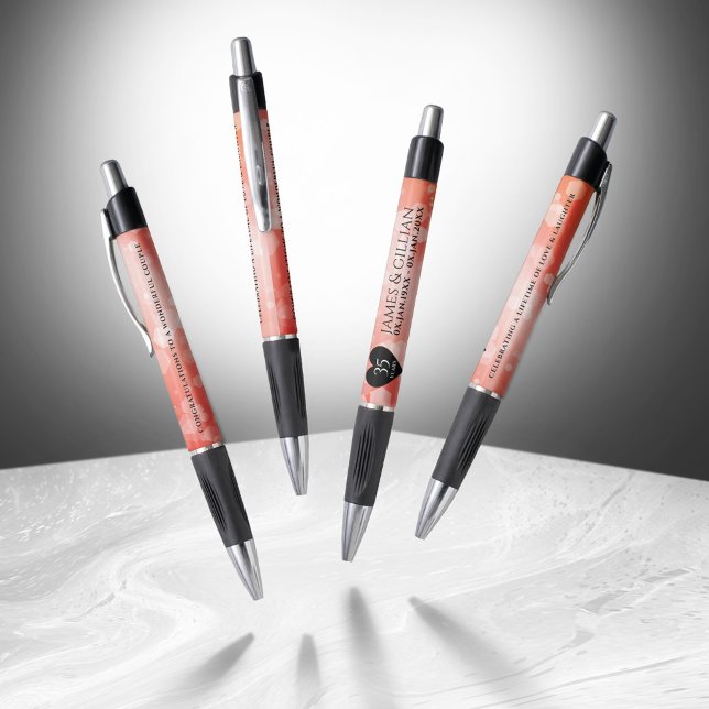 Stylo Elégante 35ème anniversaire de Mariage de corail (Elegant 35th Coral Wedding Anniversary Pen Cover Photo)