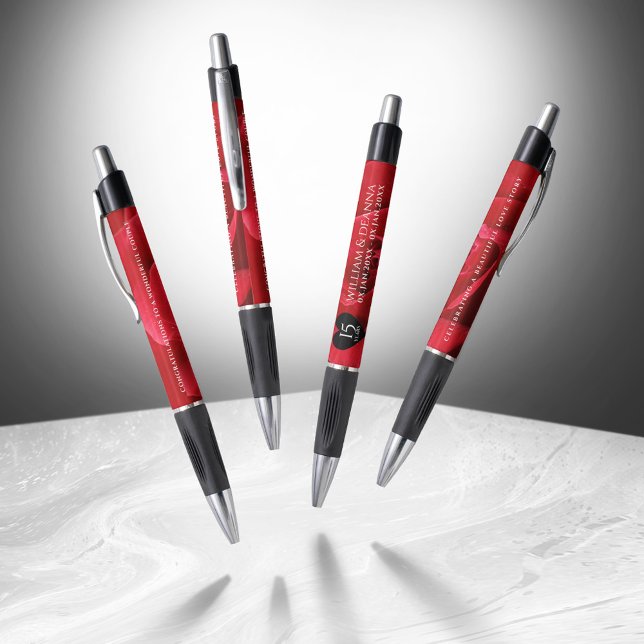 Stylo Élégante fête du 15e anniversaire du Mariage Rose (Elegant 15th Rose Wedding Anniversary Pen Cover Photo)