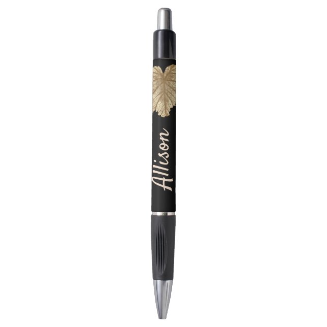 Stylo Elégante feuille d'or Faux Noir Personnalisée (Devant (Vertical))