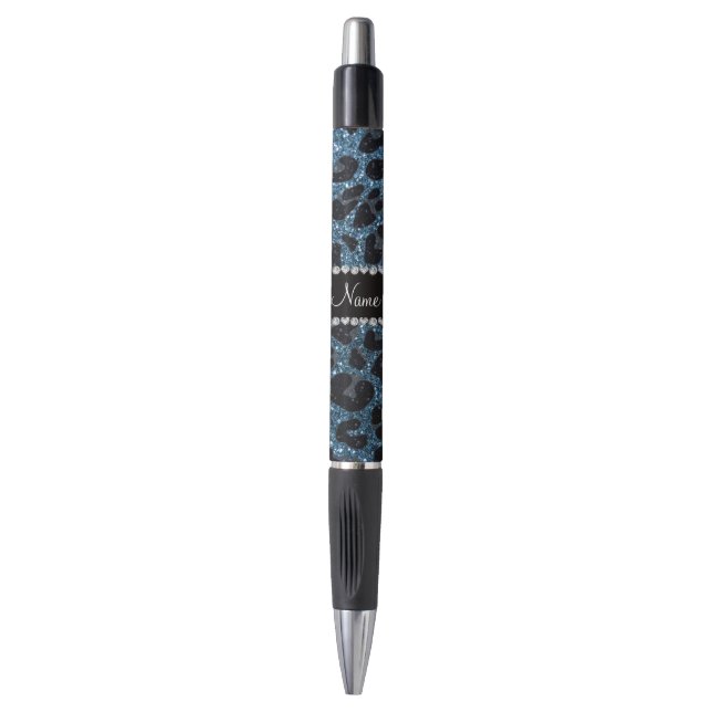 Stylo Empreinte de léopard d'parties scintillant bleu br (Devant (Vertical))