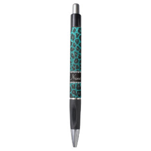 Stylo Empreinte de léopard d'parties scintillant d'aqua 