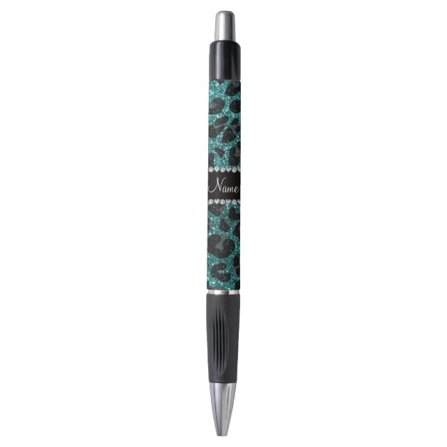 Stylo Empreinte de léopard d'parties scintillant turquoi (Devant (Vertical))