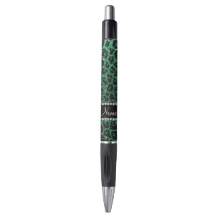 Stylo Empreinte de léopard d'parties scintillant verte m
