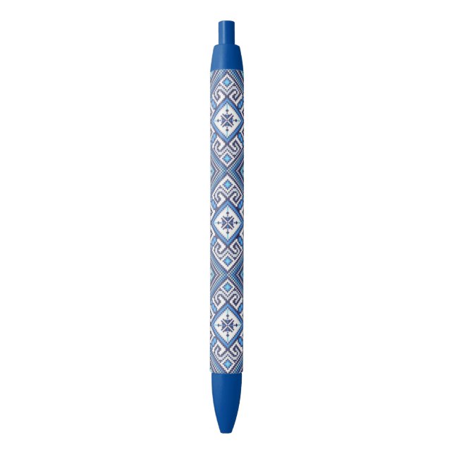 Stylo encré bleu avec la broderie ukrainienne (devant Vertical)
