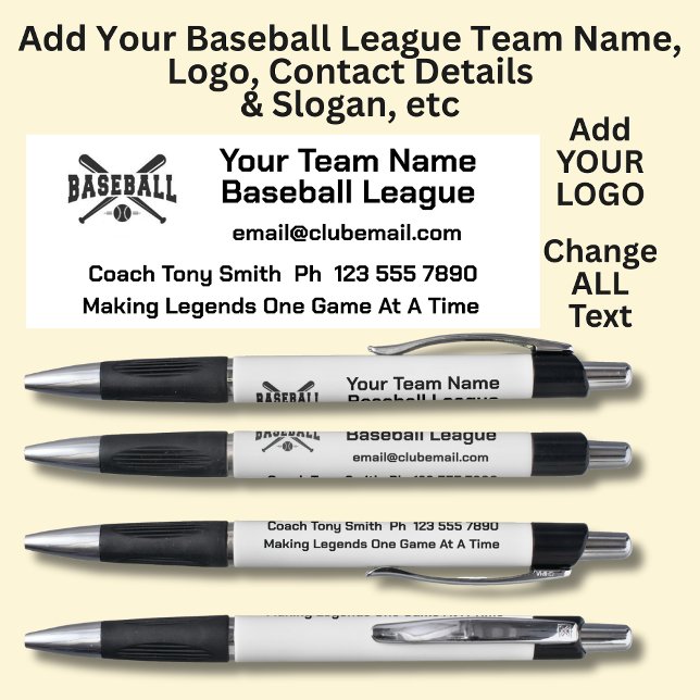 Stylo Équipe de ligue de baseball - Ajoutez vos propres  (Créateur téléchargé)