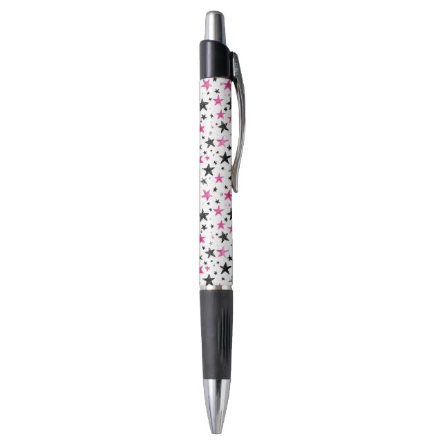 Stylo Étoiles Roses Argent Noir (Bas (Vertical))