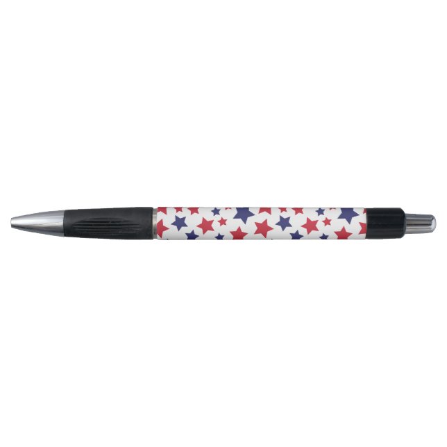 Stylo Étoiles rouges et bleues, 4 juillet, fond blanc (Devant)
