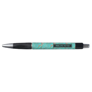 Stylo Faux en marbre coloré Turquoise avec nom