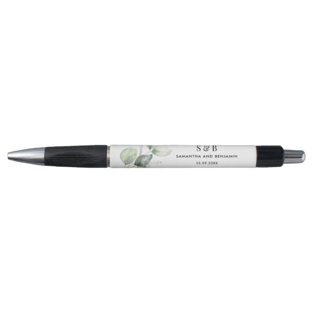 Stylo Faveurs de mariage élégantes au monogramme aquarel (Devant)