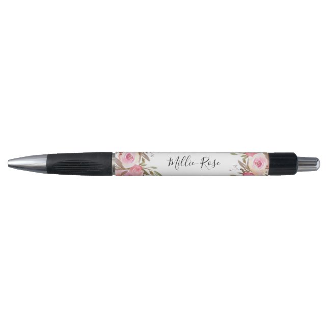 Stylo Féminin floral rose nommé de calligraphie (Devant)