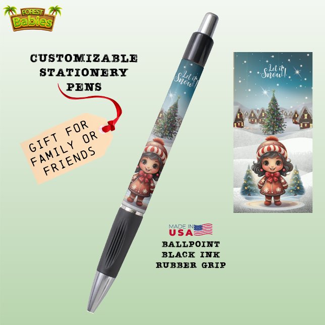 Stylo Fille de pain d'épices de Noël laissez-le neiger ❄ (Cute Christmas Gingerbread Girl Winter Wonderland Let it Snow  Xmas Holiday ForestBabies Pen ❄️🎄🎁)