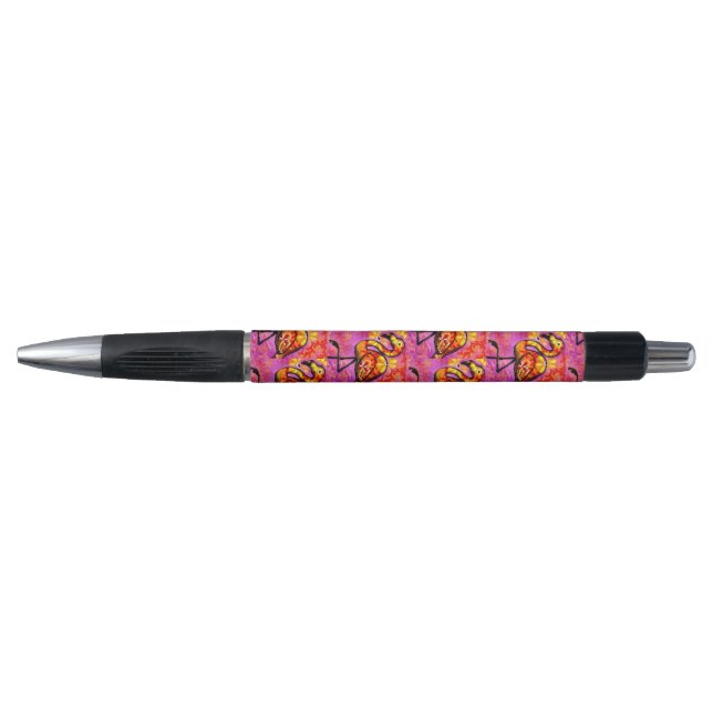 Stylo Flamant rose Abstrait lunaire rose orange (Devant)